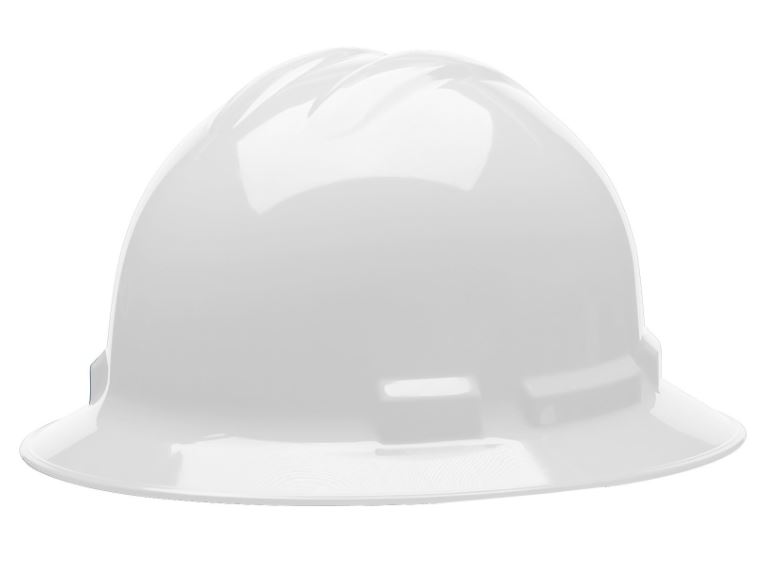 White Full-Brim hard Hat; Ratchet Style 4-Point;