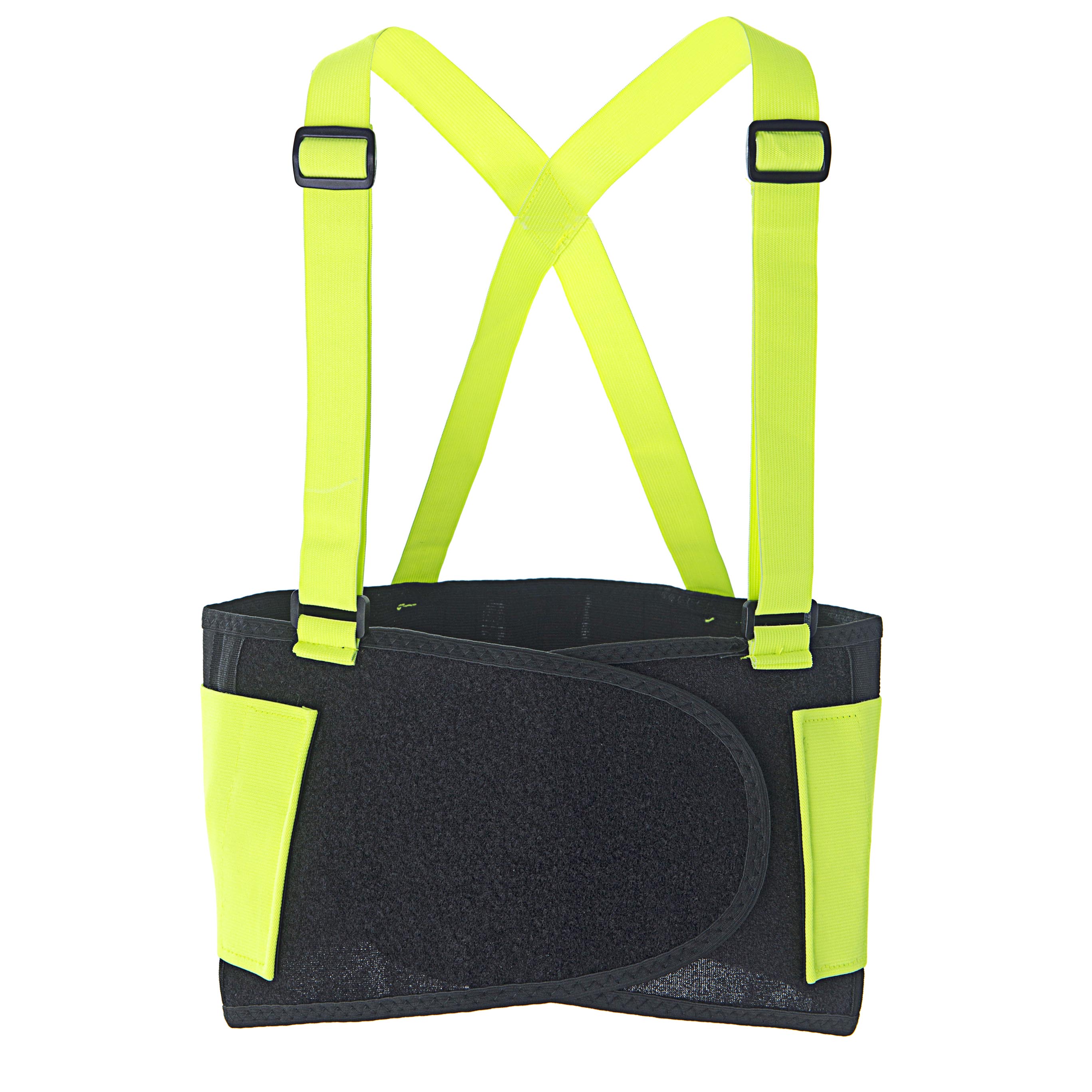 Back Support Belt - Hi-Viz Lime;Size Large; Quick Adjust Elastic Outer Support Panels